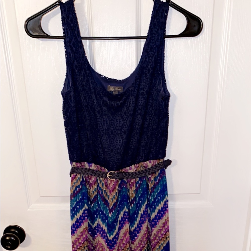 Multi color maxi dress with belt